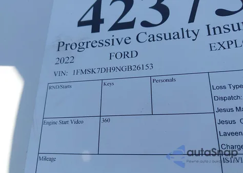 2022 Ford Explorer Xlt z USA, uszkodzony, nr VIN 1FMSK7DH9NGB26153